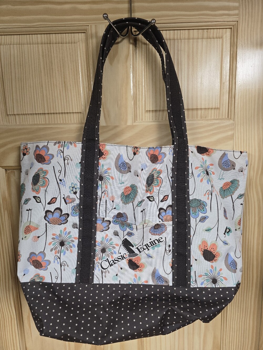 Floral Canvas Tote Bag in White and Brown